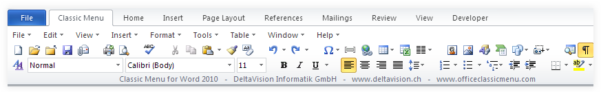 Ribbon with the classic menu