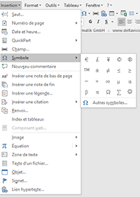 Menu Insertion Classique dans Word